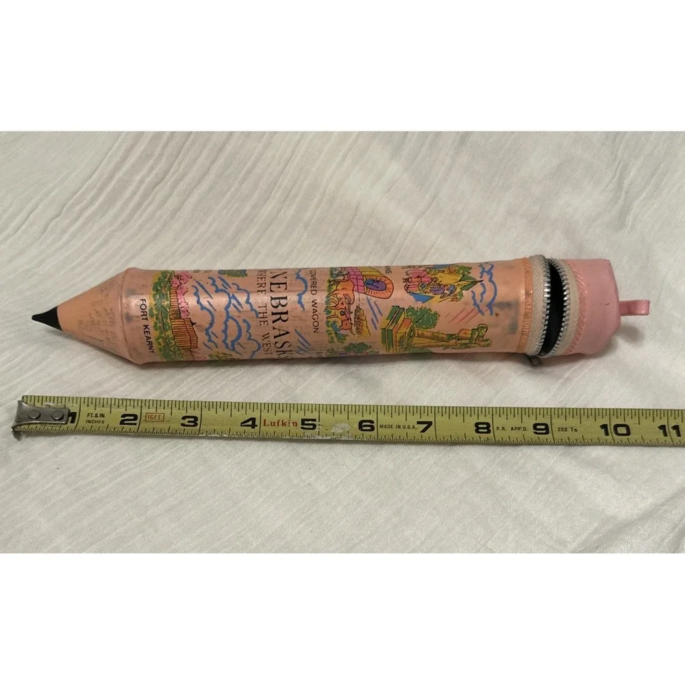 Vintage Nebraska‎ Souvenir Pencil Case Pink – Lincoln State Capitol Retro 1970s